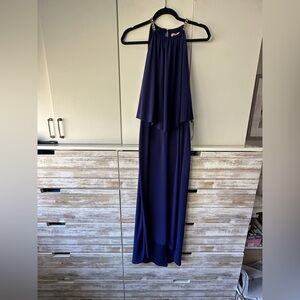 💙 CB Established 1962 Navy Halter Maxi Dress Gold Chain Size 10